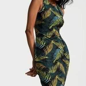 Victoria's Secret Leaf Pattern Midi Dress - Green and Yellow